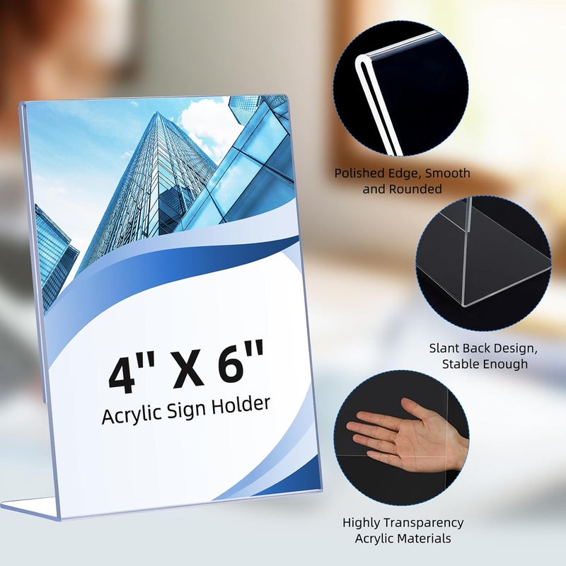 DECOHOBO 6 Pack Slanted Back Acrylic Sign Holders 4x6 for Business & Store, Tabletop Vertical Sign Holder with Anti-Slip Pads Clear Display Stand, for Menus Flyers Documents Office Restaurants Party Decoration - Image 5
